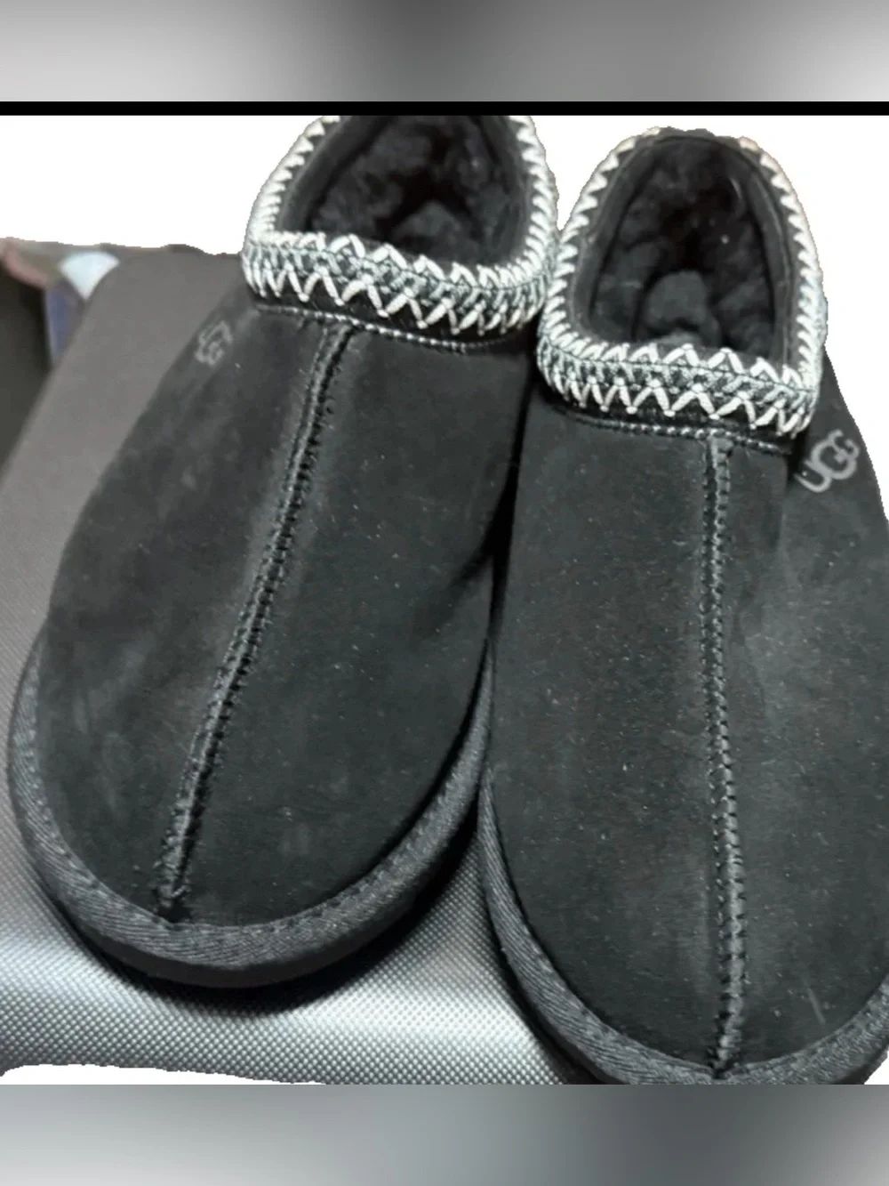 UGG Tasman Slippers Black Suede Sherling Lined Mule Men's Shoes US 8 UK 7 - Picture 2 of 11